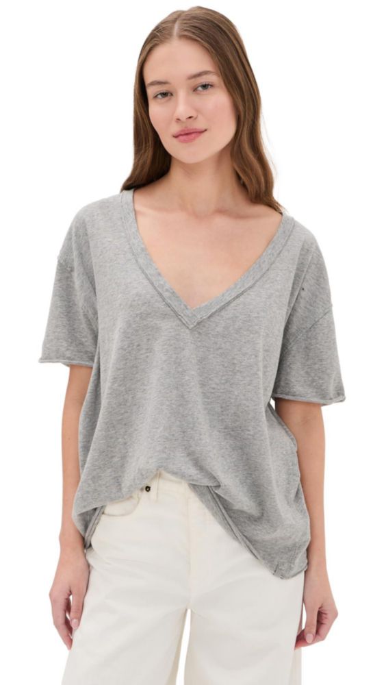 Camiseta femenina Free People Nina V gris jaspeado talla M