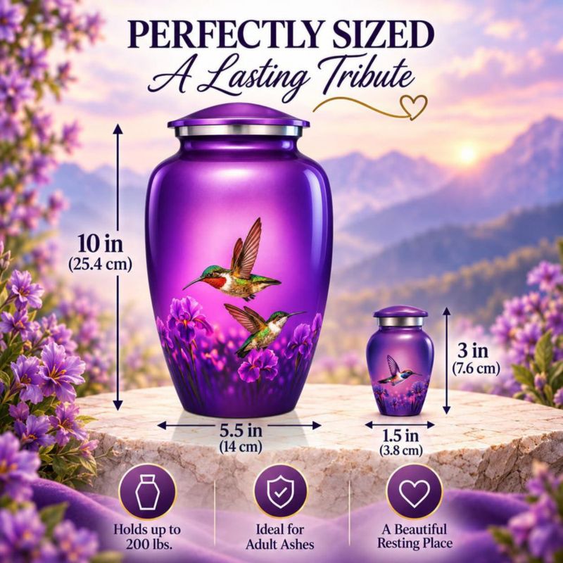 Juego de 6 urnas AMERICURN con diseño de colibrí morado