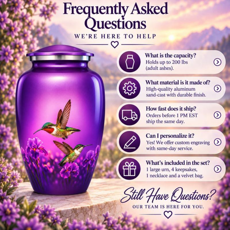 Juego de 6 urnas AMERICURN con diseño de colibrí morado