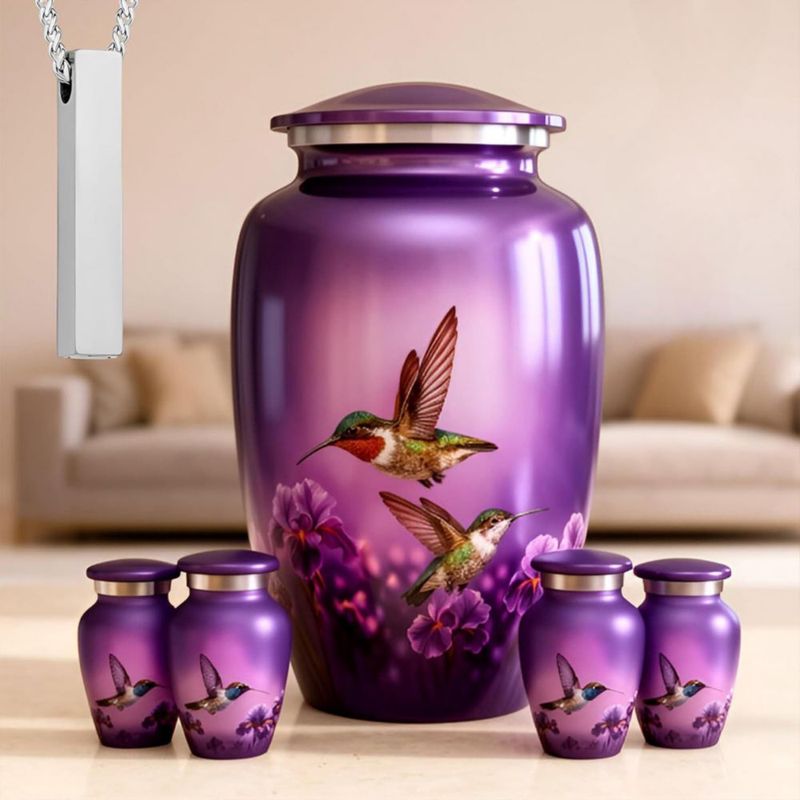Juego de 6 urnas AMERICURN con diseño de colibrí morado