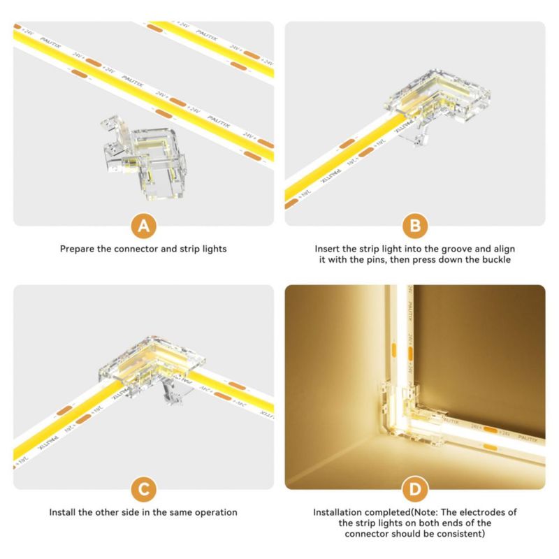 Conector COB PAUTIX 8 mm 2‑pines 8 unidades forma L