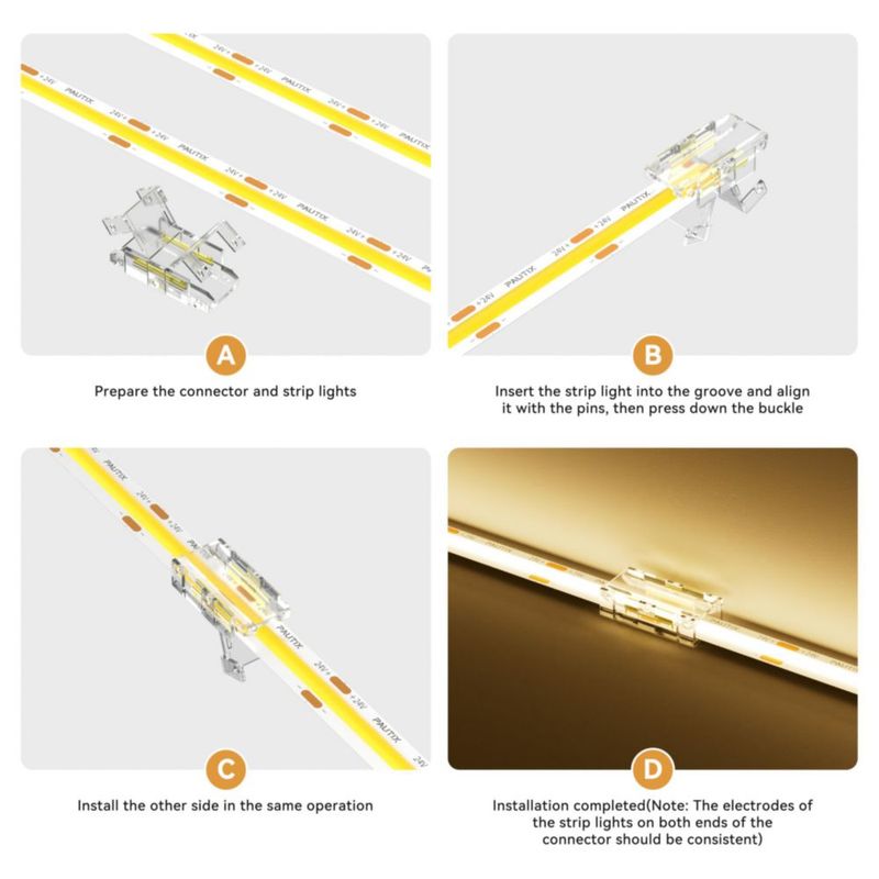 Conector COB PAUTIX 8 mm 2‑pines 8 unidades forma L