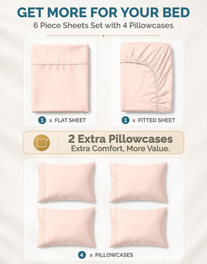 Juego de sábanas Casa Platino Full 6 piezas algodón Rosa Velado