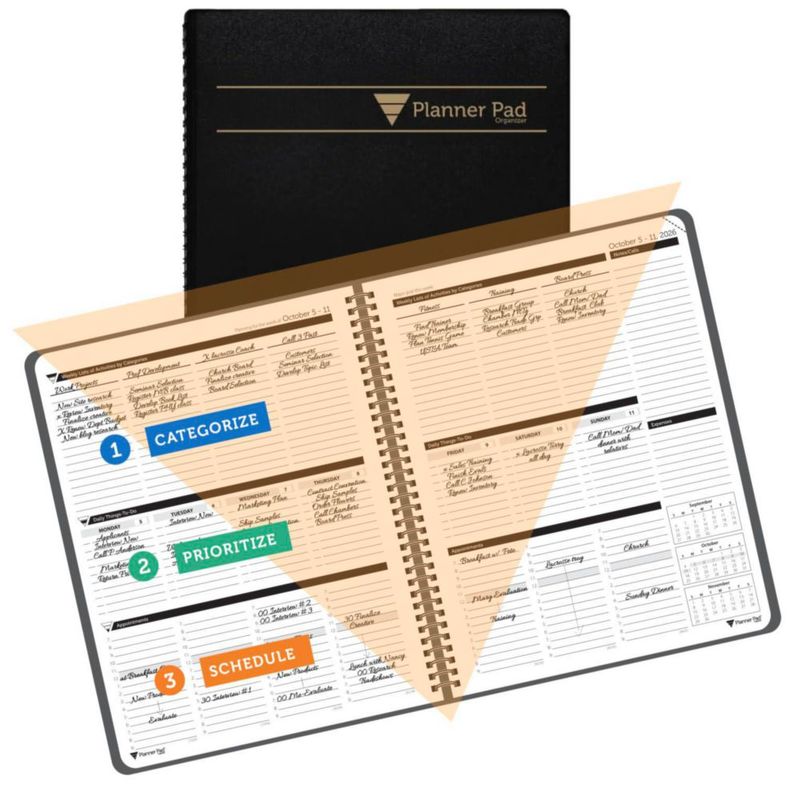 Planificador Planner Pad 21x28 cm 12 meses semanal tinta negra