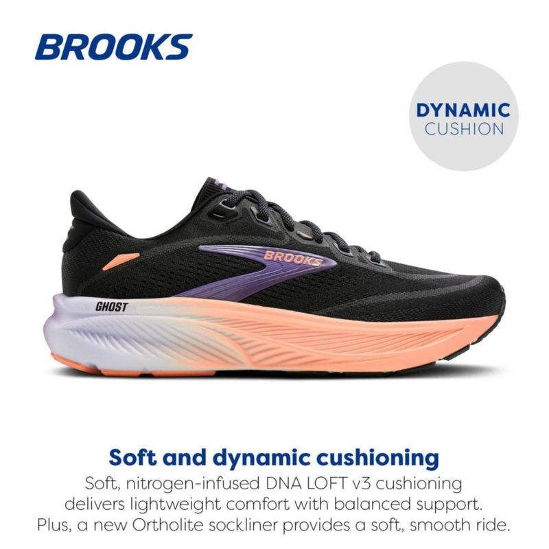 Zapatilla de running para mujer Brooks Ghost 18 Negro/Durazno 7.5