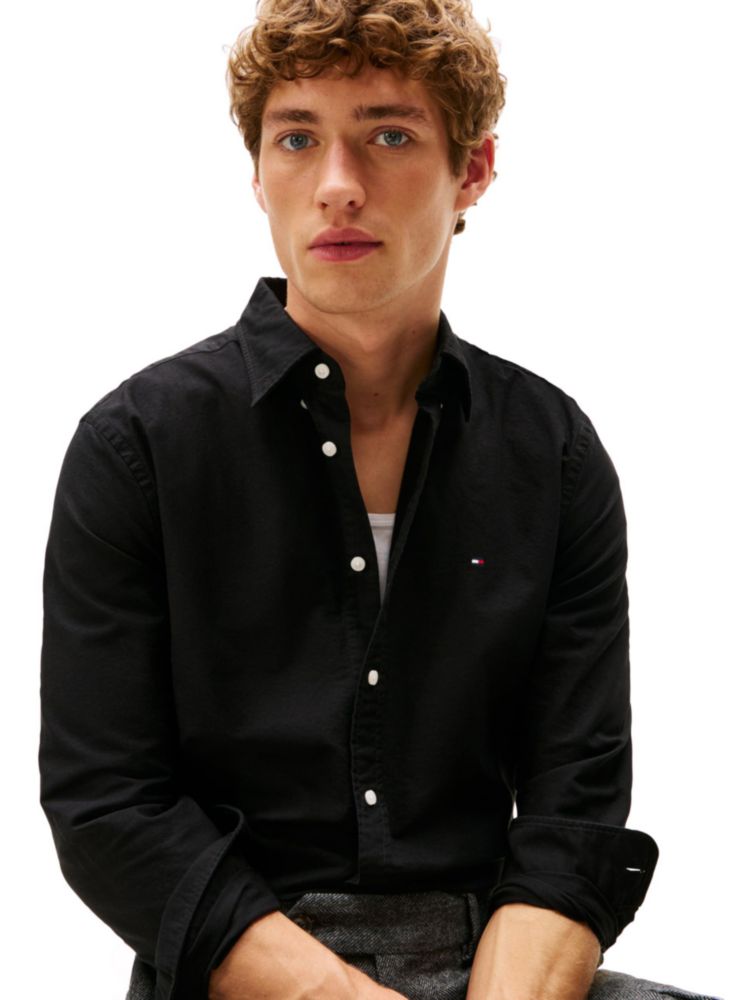 CAMISA Tommy Hilfiger Corte Regular Negra Sólida Talla Grande