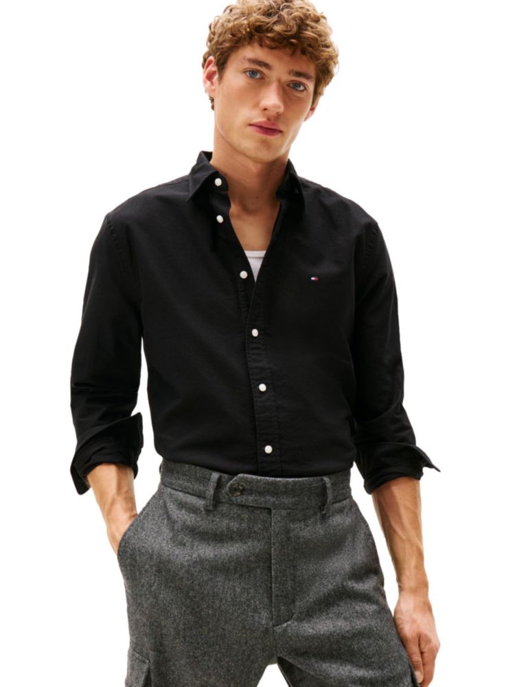 CAMISA Tommy Hilfiger Corte Regular Negra Sólida Talla Grande