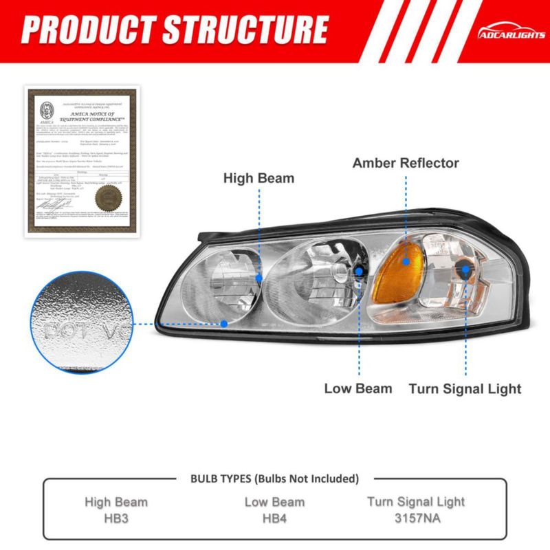 Faros ADCARLIGHTS Chevrolet Impala 2000‑2005 Halógeno