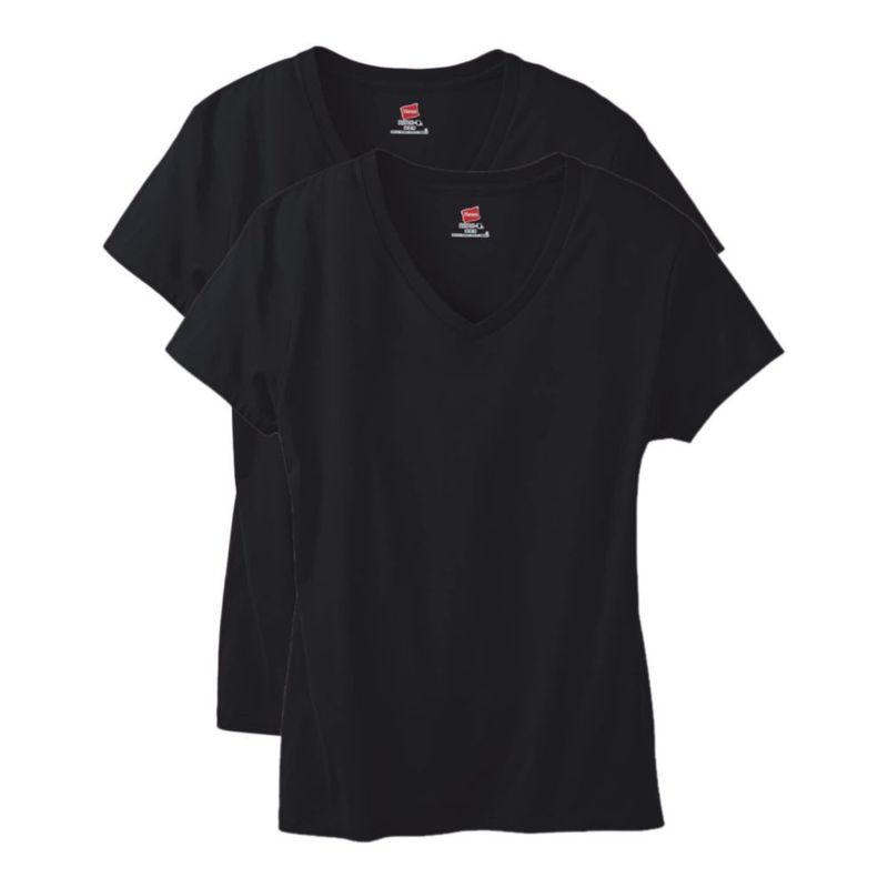 Camiseta Hanes de Cuello en V Negra – Pack de 2 (Talla XXL)
