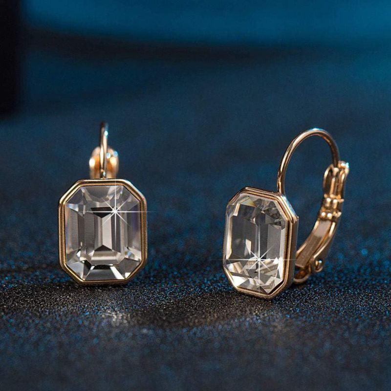 Pendientes colgantes octágono de cristal EVEVIC 14K oro