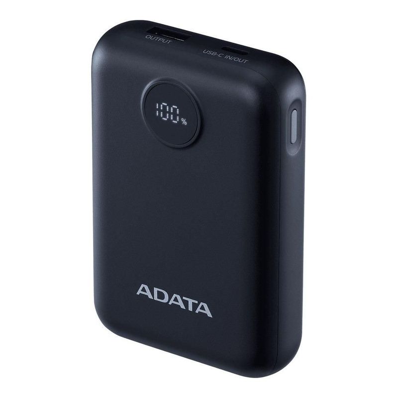 Batería de respaldo ADATA power bank C10022 10000mAh, entrada USB tipo C y USB tipo A, negra PC10022-12BK
