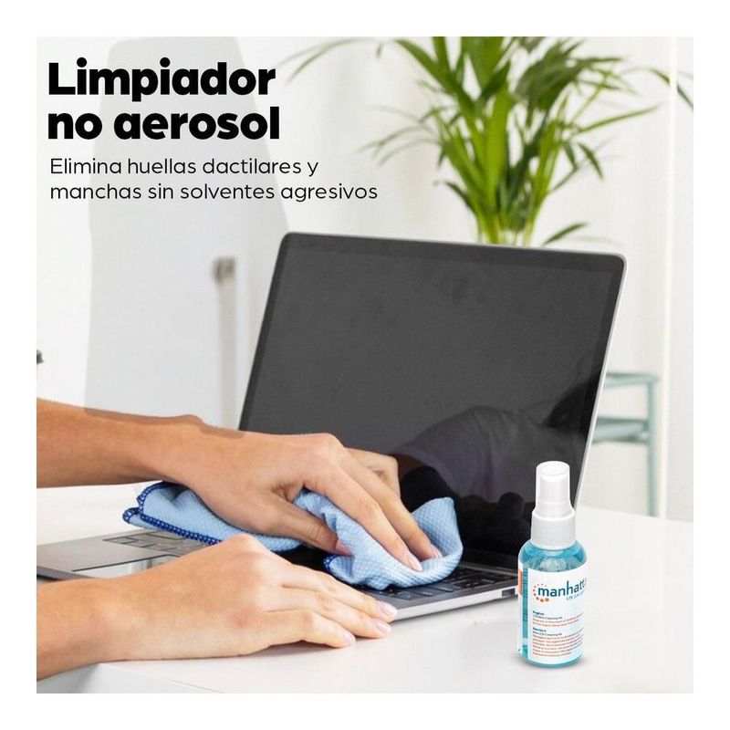 Kit Limpiador LCD Manhattan 421010 Microfibra + Cepillo + Solución 60 ml Sin Alcohol