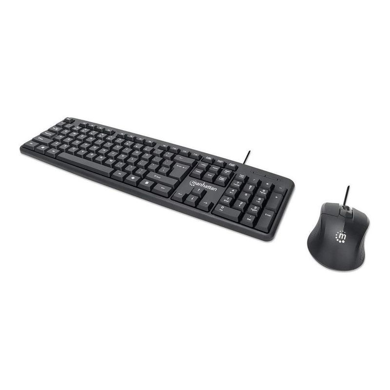 Combo Teclado y Mouse Manhattan 178464, Óptico 1000 DPI, USB Cableado, QWERTY Español, Negro
