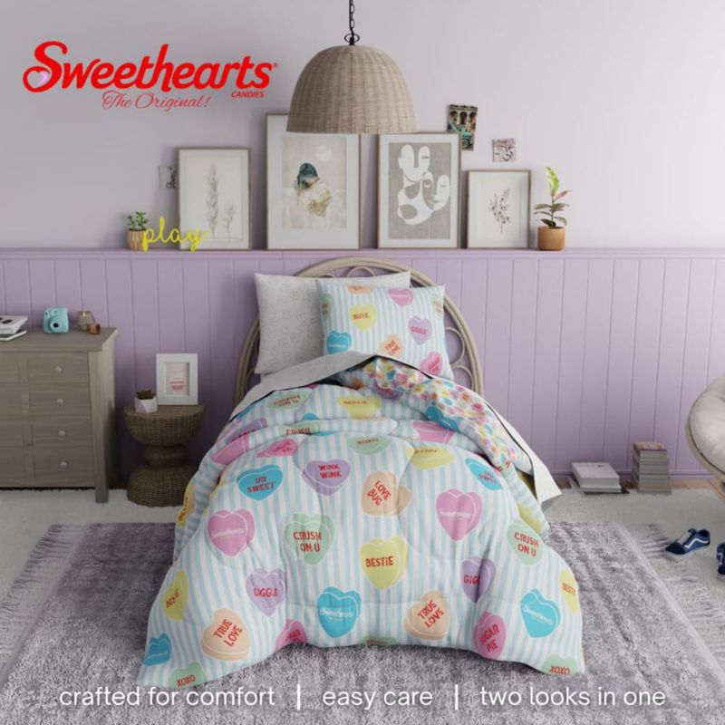 Juego de cama Franco Individual 5 piezas Corazones reversible
