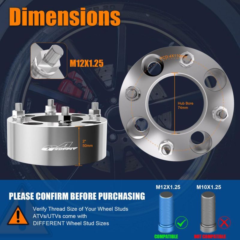 Espaciadores de Rueda GAsupply 50 mm 4x110 74 mm 12x1.25 (Juego de 4)