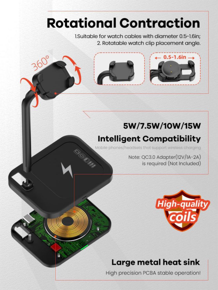 Cargador inalámbrico 2 en 1 AODUKE con soporte para iWatch