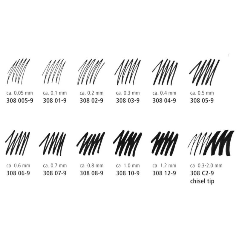 Plumas Fineliner STAEDTLER 15 unidades negras 005‑12 mm