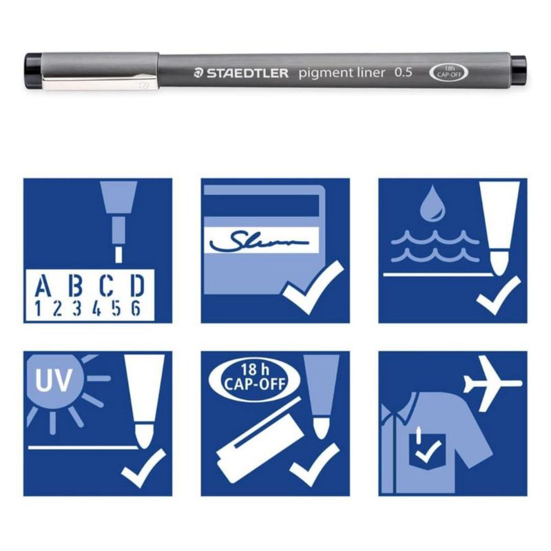 Plumas Fineliner STAEDTLER 15 unidades negras 005‑12 mm