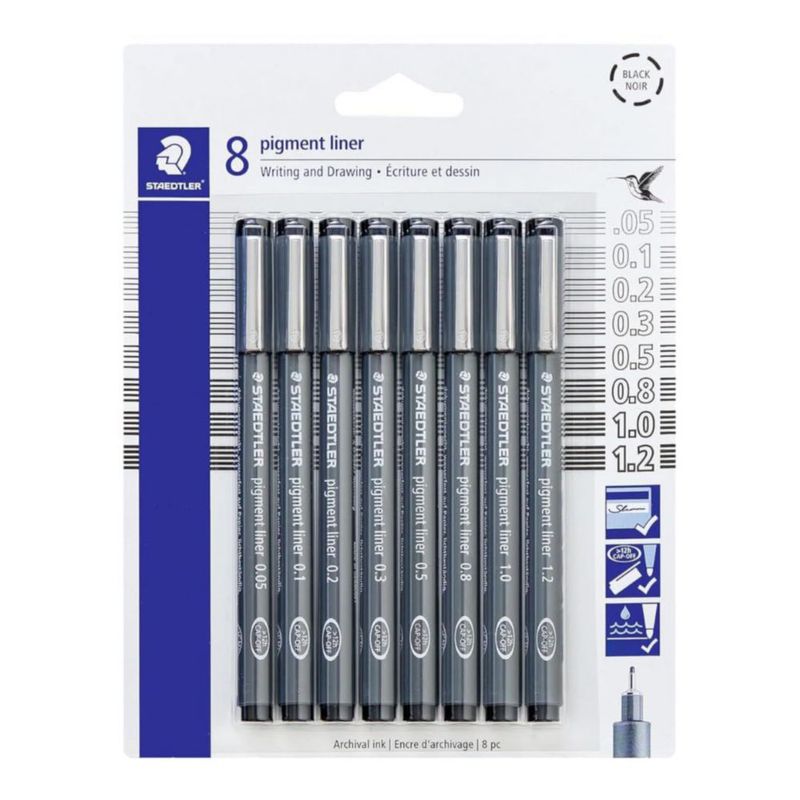 Plumas Fineliner STAEDTLER 15 unidades negras 005‑12 mm