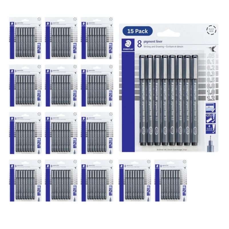 Plumas Fineliner STAEDTLER 15 unidades negras 005‑12 mm