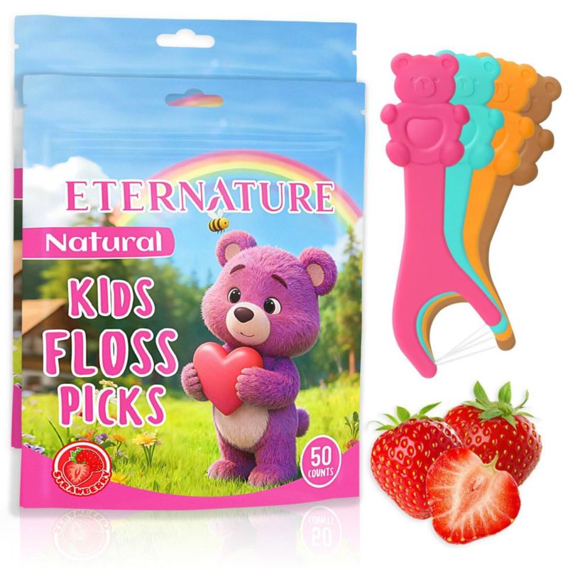 Palillos de hilo dental para niños Eternature 100 uds sabor fresa
