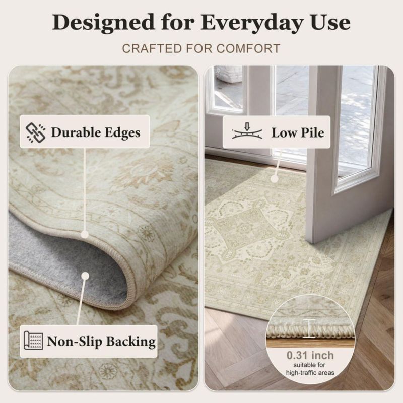 Alfombra de Área Latte&Fog 140x170 cm Beige Lavable Vintage