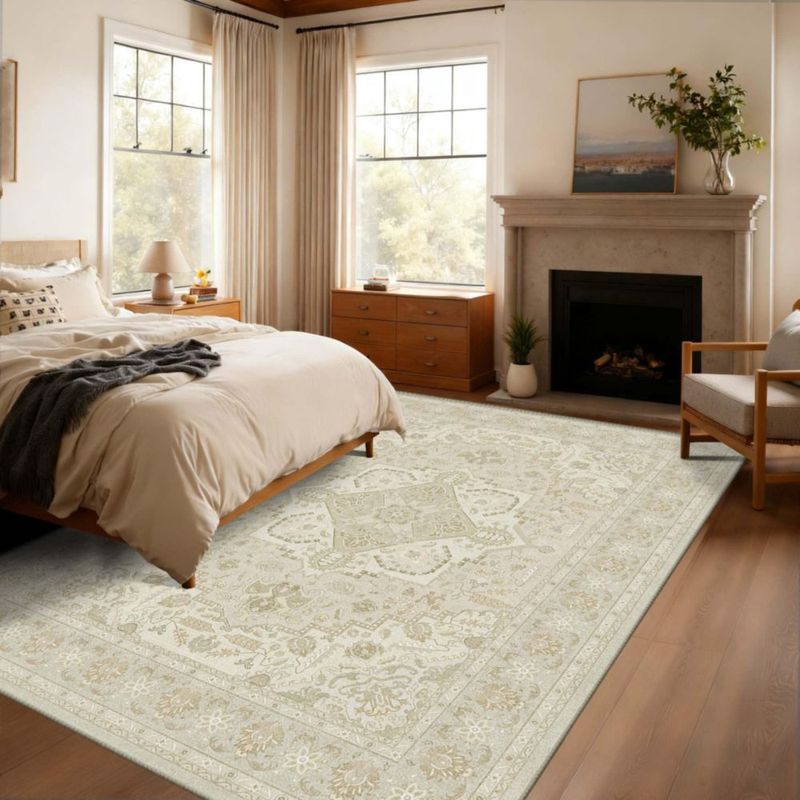 Alfombra de Área Latte&Fog 140x170 cm Beige Lavable Vintage