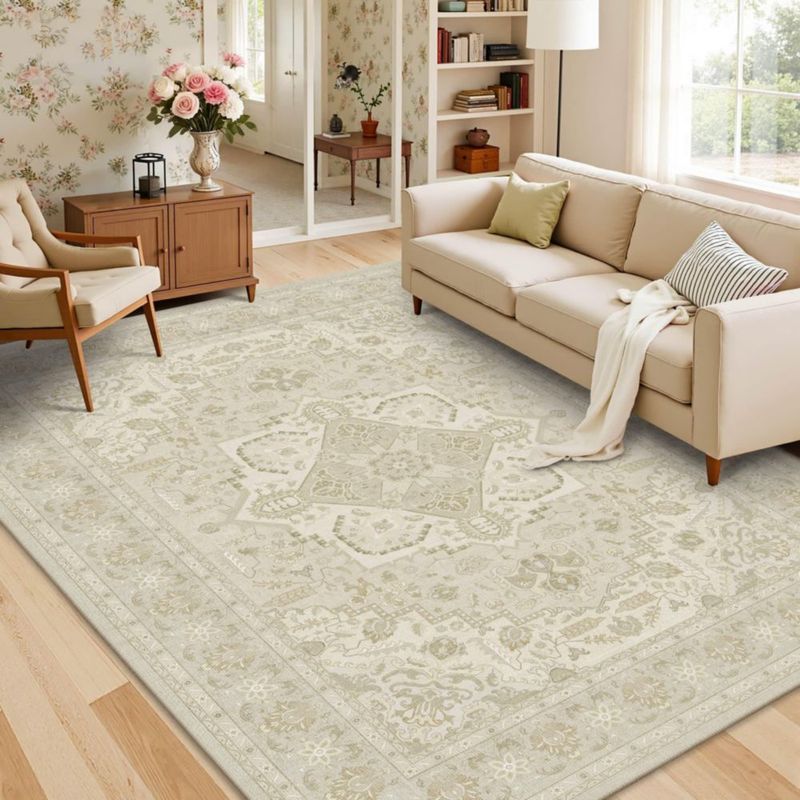 Alfombra de Área Latte&Fog 140x170 cm Beige Lavable Vintage