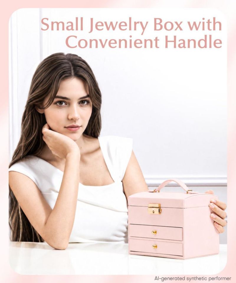 Caja de joyería Homde de 3 niveles con cierre tono nude beige
