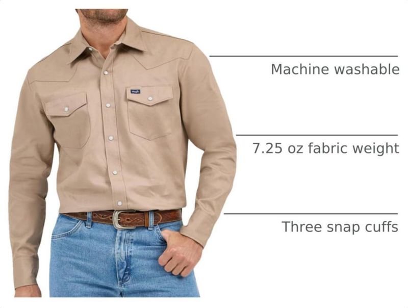 Camisa Wrangler Corte Vaquero Manga Larga Khaki Talla S