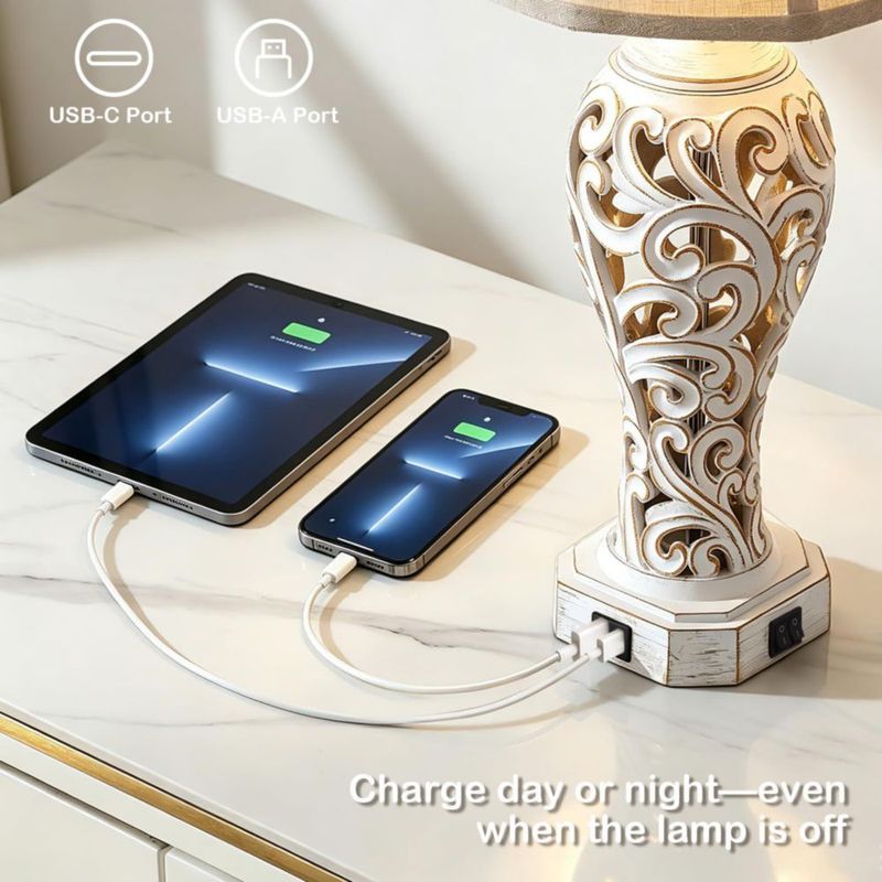 Lámpara Reyokale 71 cm juego de 2 USB C+A estilo granja