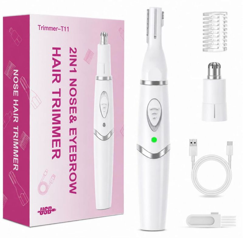 Recortadora 2 en 1 de Vello Nasal y Cejas Ginity Recargable por USB Blanca