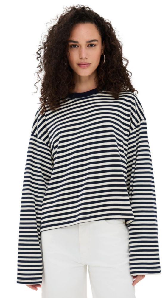 CAMISA Lioness Bloom de manga larga con rayas azul marino (talla S)