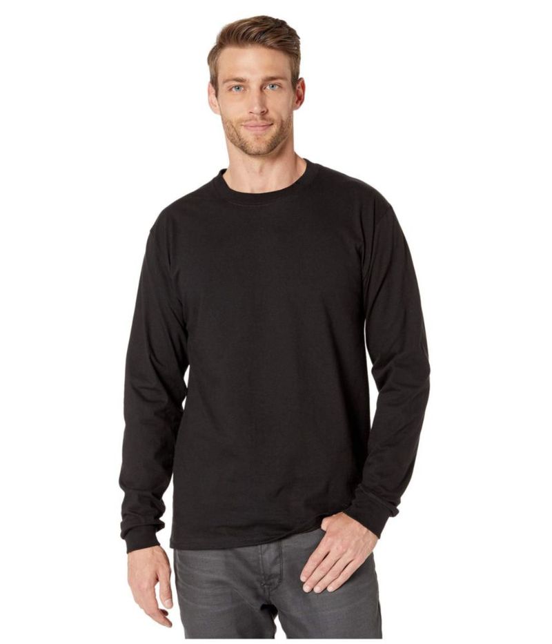 Camisa Hanes Beefy de manga larga para hombre negra talla M
