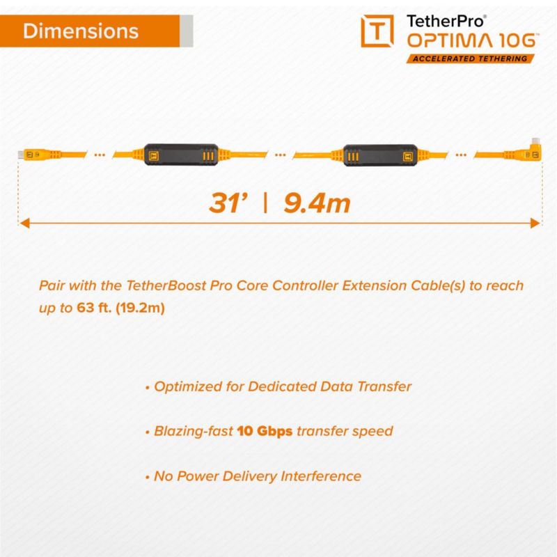Cable USB‑C Tether Tools 94 m 10 Gbps recto‑ángulo derecho