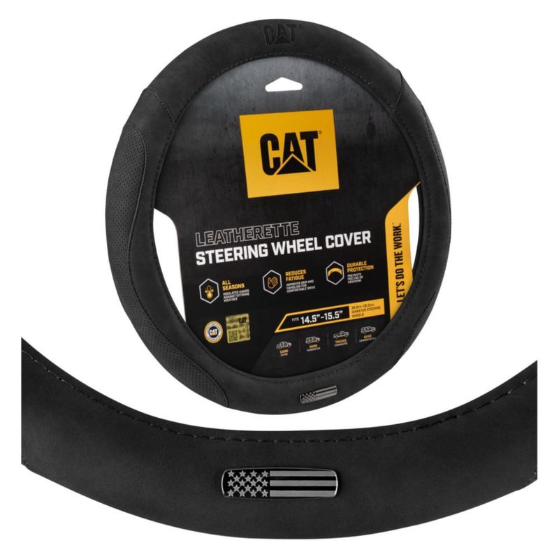 Cubierta para volante CAT negro de cuero sintético 37–39 cm