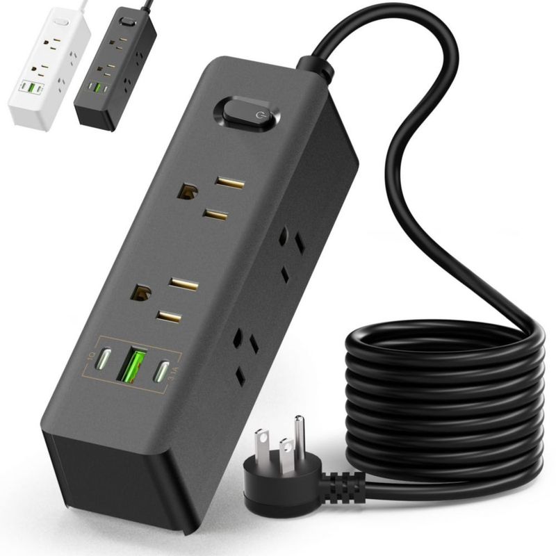 lemonsea Multicontacto Regleta Extension Electrica con Protector Supresor de Picos Voltaje, 1.8 M, Enchufe Plano, 6 Salidas, 3 U