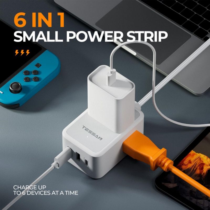 TESSAN Extension Electrica Plana, Regleta Multicontacto con 3 Puertos USB (1 USB C), 3 CA Enchufes, 0.9M Conectores Electricos,