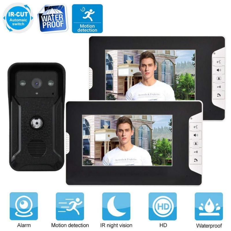 Timbre de Puerta con Cable de 7 ", Pantalla TFT de 7 Pulgadas Montado en la Pared para Dos Colores con Cable Videoportero Timbre