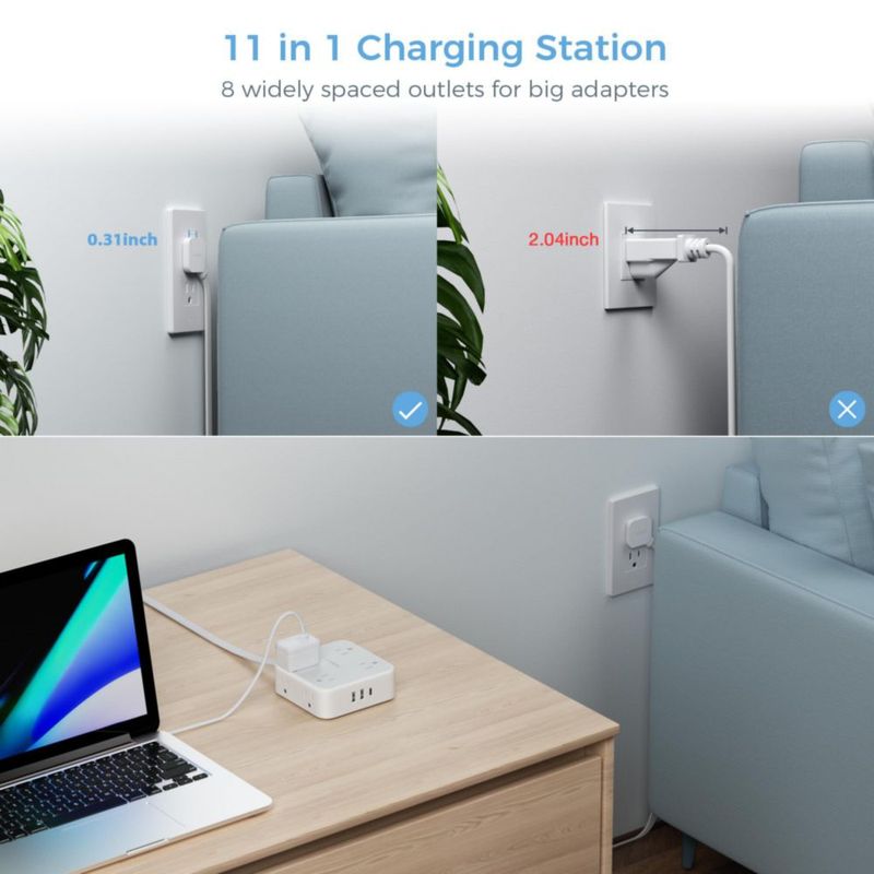 TESSAN Regleta Multicontacto Extension Electrica con Protector de Sobretensión, 4.5 M Plana Enchufe Extensión con 8 Salidas CA y