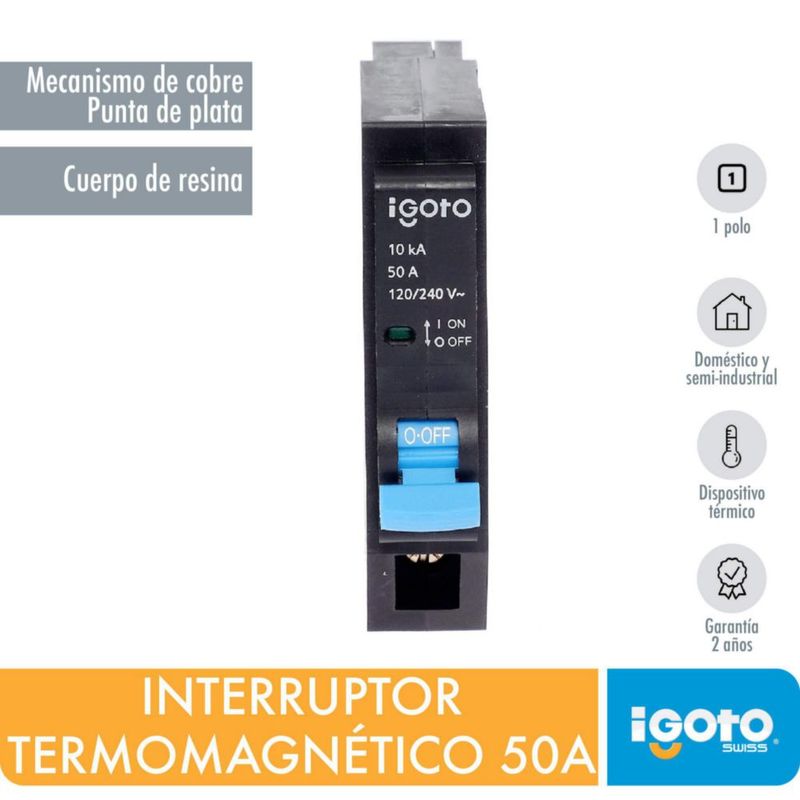 iGOTO IN1005 Interruptor Termomagnetico, 1 Polo, 50 A