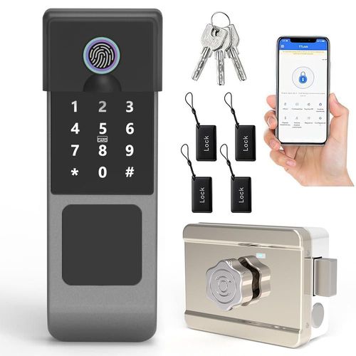 Cerradura Electrónica, Vantisan 5-EN-1 Cerradura Inteligente Electrónica con Huella Digital/APP/Contraseña/Tarjeta IC/Llave Mecá