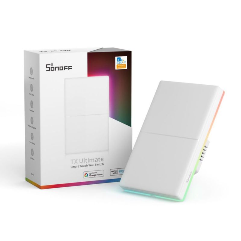 SONOFF T5 Interruptor de Pared Inteligente, Interruptor de Luz Táctil WiFi, Interruptor Fuego Cero，el Panel es Extraíble y Reemp