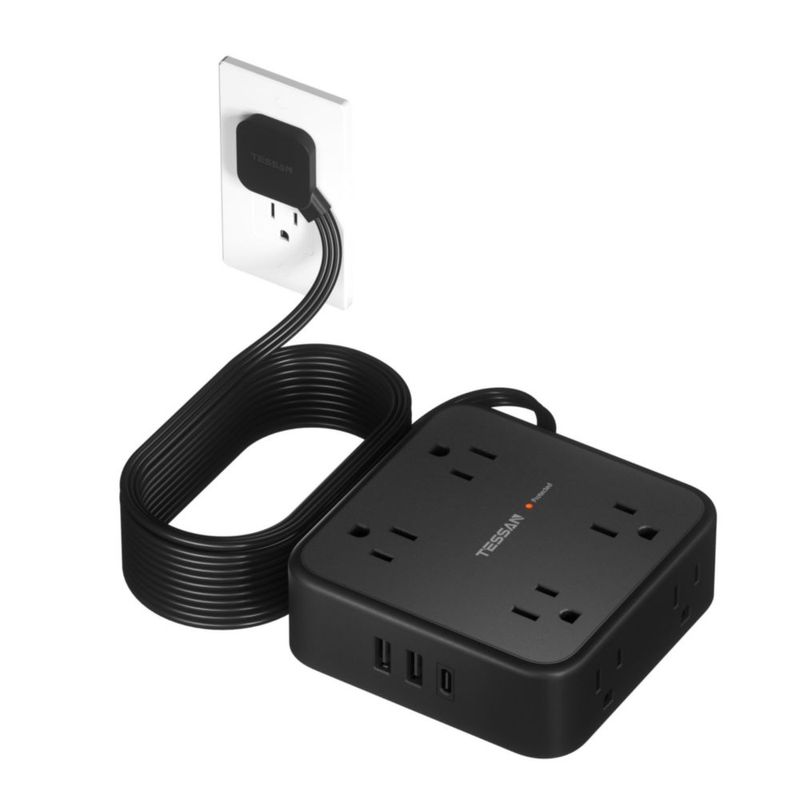 TESSAN Regleta Multicontacto Extension Electrica con Protector de Sobretensión, 4.5 M Plana Enchufe Extensión con 8 Salidas CA y