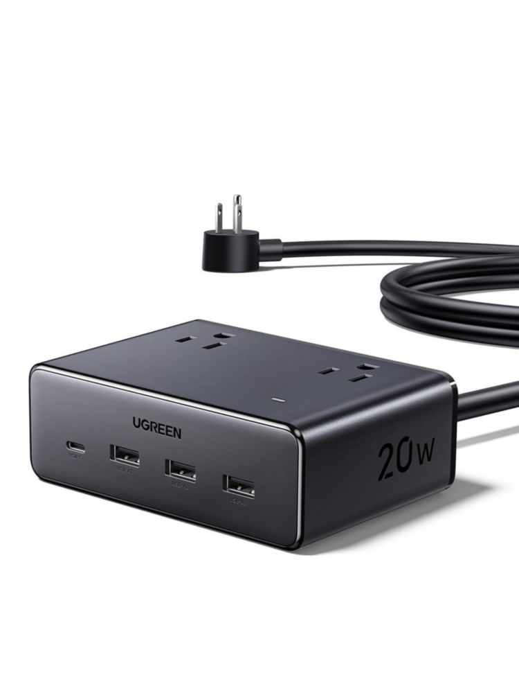 UGREEN Extensión Eléctrica USB C, 8 en 1 Regleta Multicontacto con 4 Salidas y 4 Puertos USB (20W USB C), 1.5M Extension Plana,