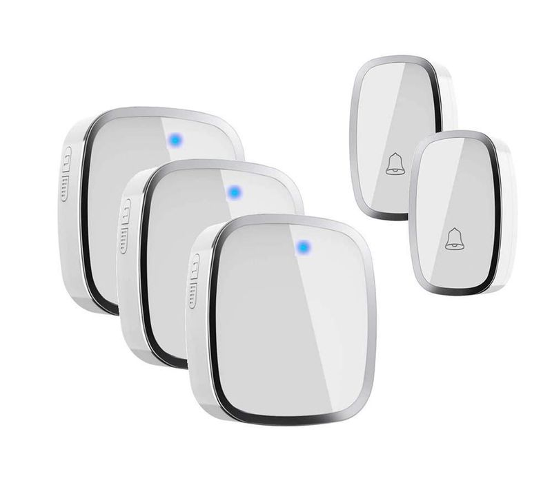 Timbre Inalámbrico exterior impermeable con 2 Transmisor y 3 Receptores, Alcance a 280m, Timbre de Puerta Inalambrico con Señal