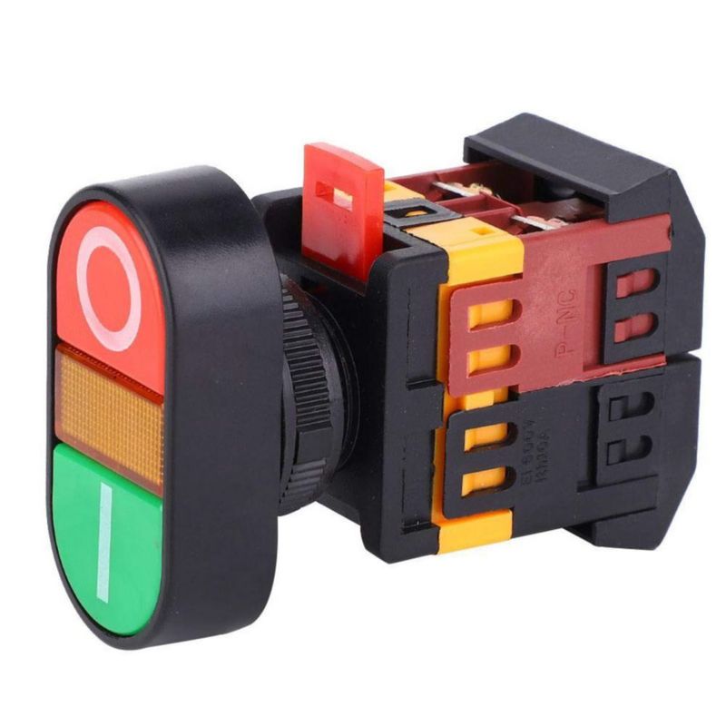 Odorkle Interruptor de Botón Doble Momentáneo con Luz LED de Señal para Arranque y Parada Botones Rojos o Verdes(380VAC)