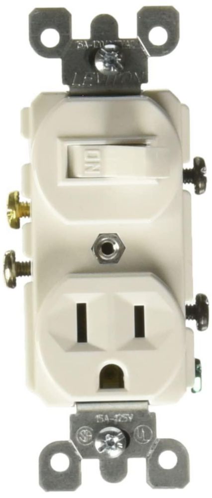 Leviton 043-05225-00W Interruptor Sencillo de Palanca y Receptáculo 15A 125V Nema 5-15R, Blanco, pack of/paquete de 1