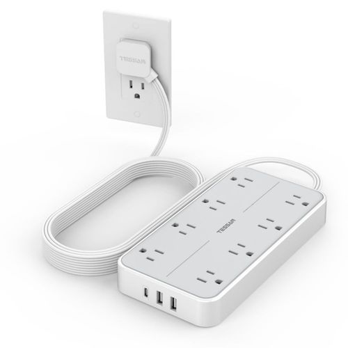 TESSAN Extension Electrica, 3 M Regleta Multicontacto con Protector de Sobretensión, Conector Multiple Enchufe con 8 Salidas CA