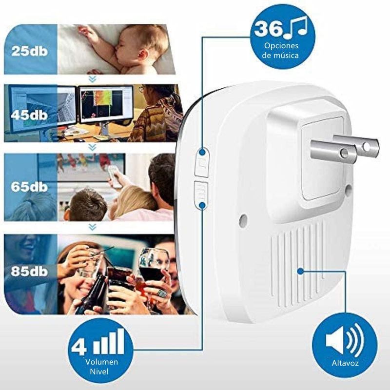 Timbre Inalámbrico, Timbre Impermeable con 1 Transmisor y 1 Receptor, Timbres para Puertas Volumen Ajustable Alcance a 280m, 4 N